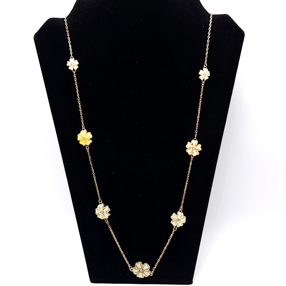 Vintage Floral Station Necklace Gold Tone 31-34in
